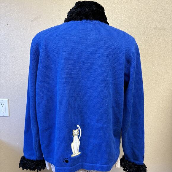 Berek Cardigan Sweater Large Embroidered Cats Beaded Paw Buttons Artsy Unique - Picture 4 of 12